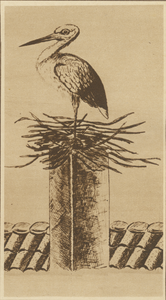 870501 Afbeelding van een ooievaar op een nest aan de Jutfaseweg te Utrecht. Een tekeningetje behorend bij het artikel ...